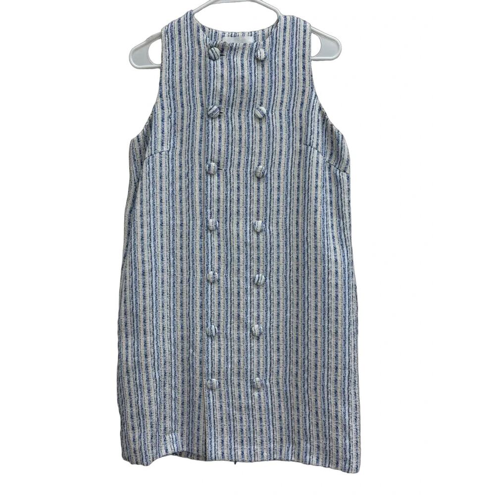 Pomander Place Striped Tweed Sleeveless Mini Dress Blue